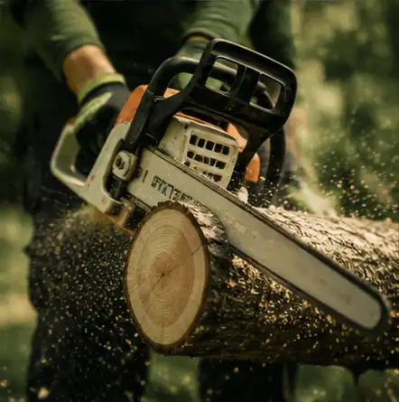 Close-up of professional tree trimming work
